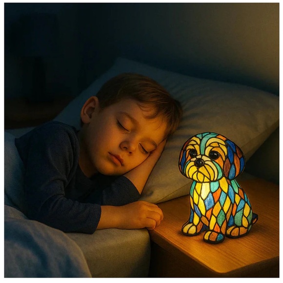 NWB Maltese Table Lamp Stained Glass Decor Light - Picture 2 of 4